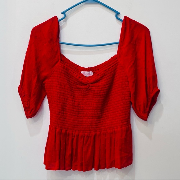 Pink Lily boutique Red smocked blouse size Medium - Picture 3 of 8